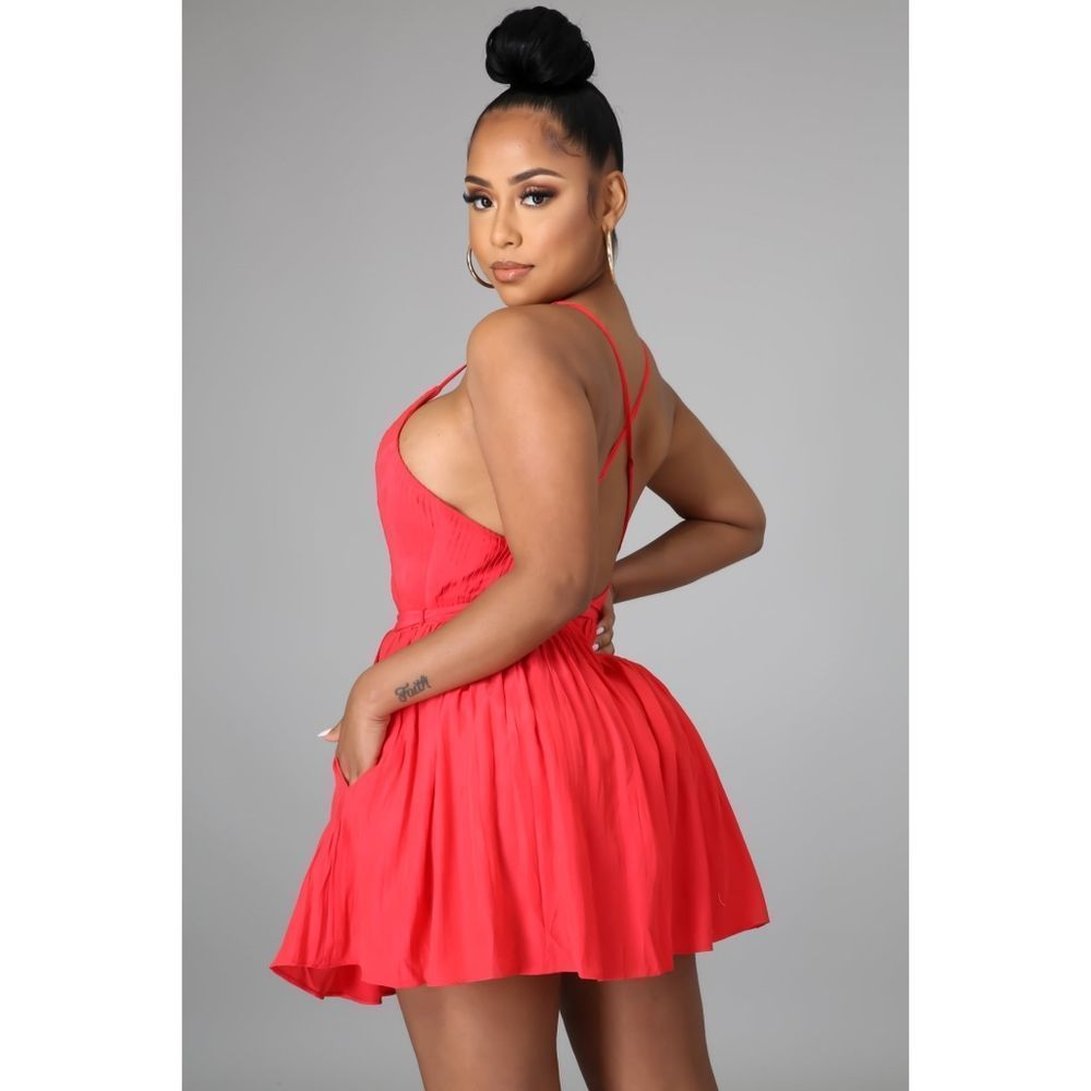Scarlet Pleated Satin Romper - Picture 5 of 11